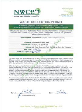 john phelan skip hire waste collection permit